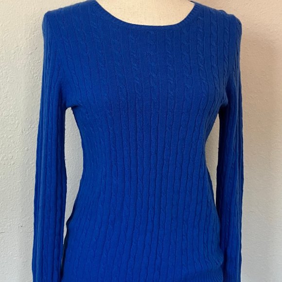J Crew Wool Cashmere Blend Classic Cable sweater, vivid cobalt blue - Picture 1 of 3